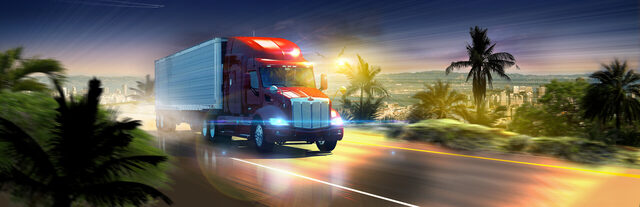 American Truck Simulator: semi-truck driving down a highway
