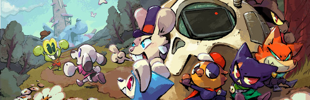 Bye Bye Bonnie animal characters standing in front of Bonnie, a gigantic talking skull