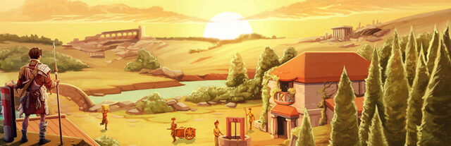 Romestead village-building and survival artwork